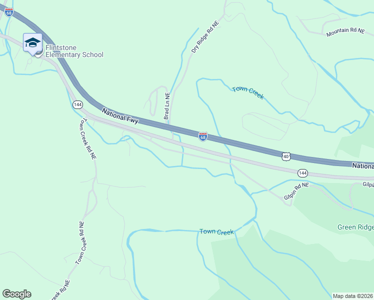 map of restaurants, bars, coffee shops, grocery stores, and more near 22607 Gilpin Road Northeast in Flintstone