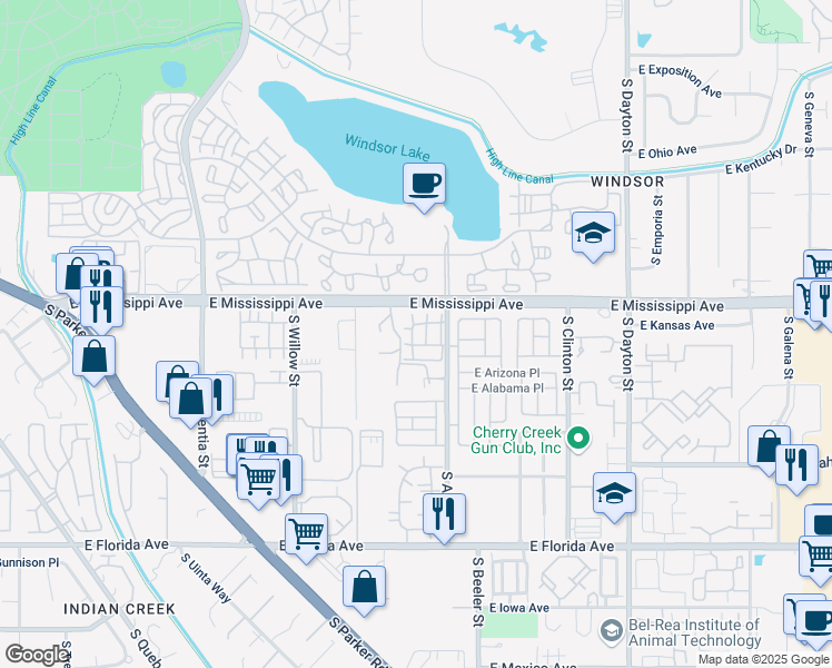 map of restaurants, bars, coffee shops, grocery stores, and more near 1111 South Alton Street in Denver