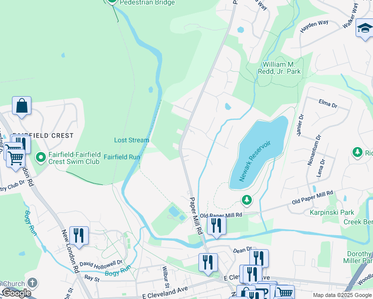 map of restaurants, bars, coffee shops, grocery stores, and more near 370 Paper Mill Road in Newark