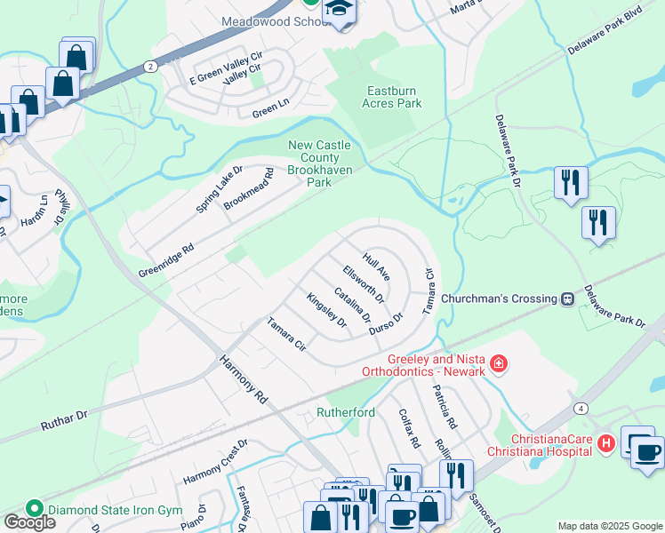 map of restaurants, bars, coffee shops, grocery stores, and more near 200 Ellsworth Drive in Newark