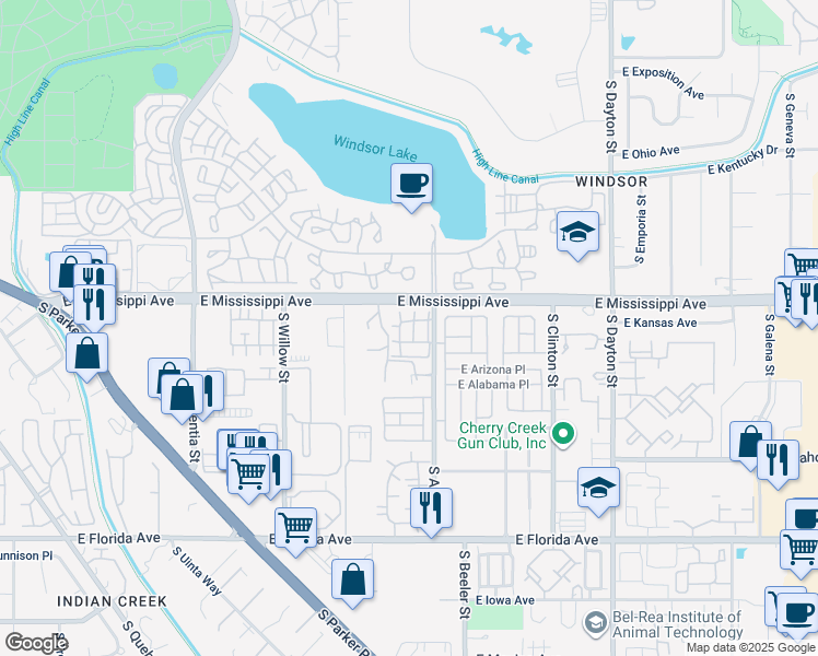 map of restaurants, bars, coffee shops, grocery stores, and more near 1111 South Alton Street in Denver