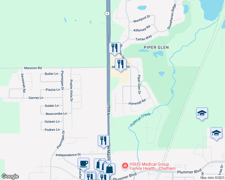 map of restaurants, bars, coffee shops, grocery stores, and more near 7201 Royal Troon Court in Springfield
