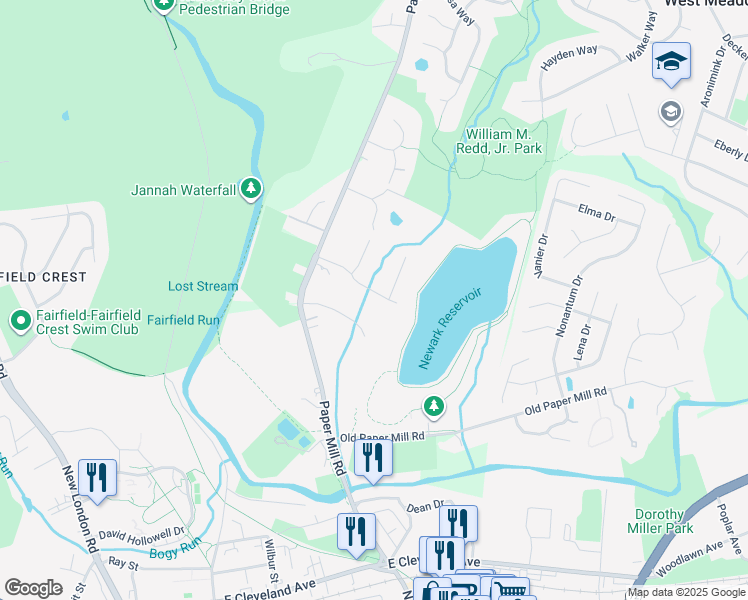 map of restaurants, bars, coffee shops, grocery stores, and more near 124 Register Drive in Newark