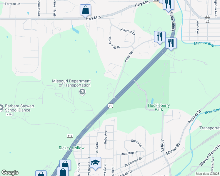 map of restaurants, bars, coffee shops, grocery stores, and more near 900 Clinic Road in Hannibal