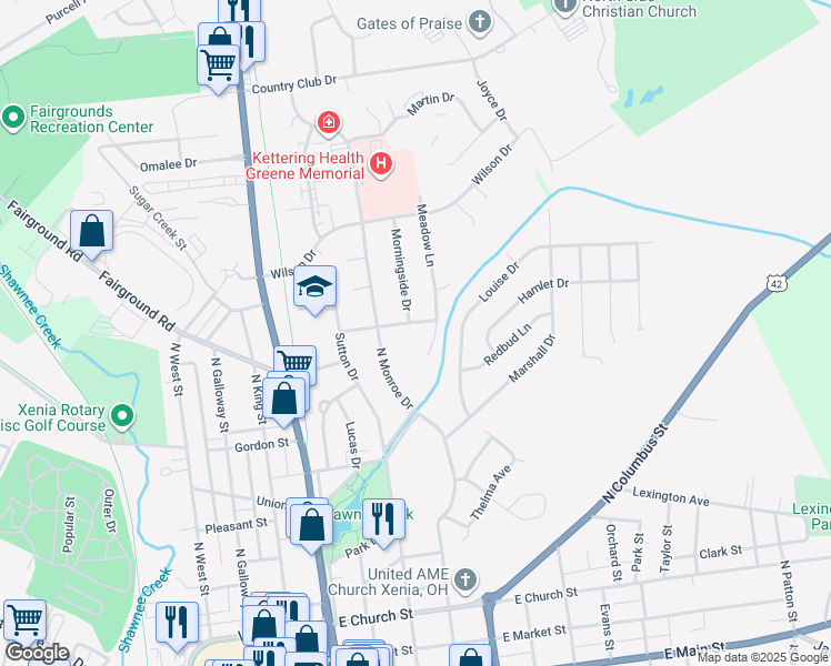 map of restaurants, bars, coffee shops, grocery stores, and more near 295 E Ankeney Mill Rd in Xenia