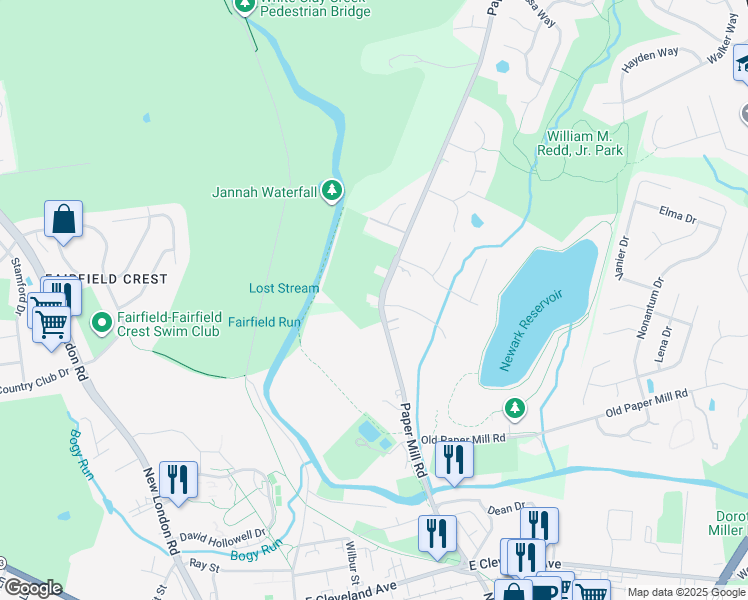 map of restaurants, bars, coffee shops, grocery stores, and more near 363 Paper Mill Road in Newark