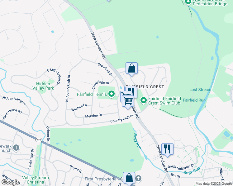 map of restaurants, bars, coffee shops, grocery stores, and more near 505 Stamford Drive in Newark