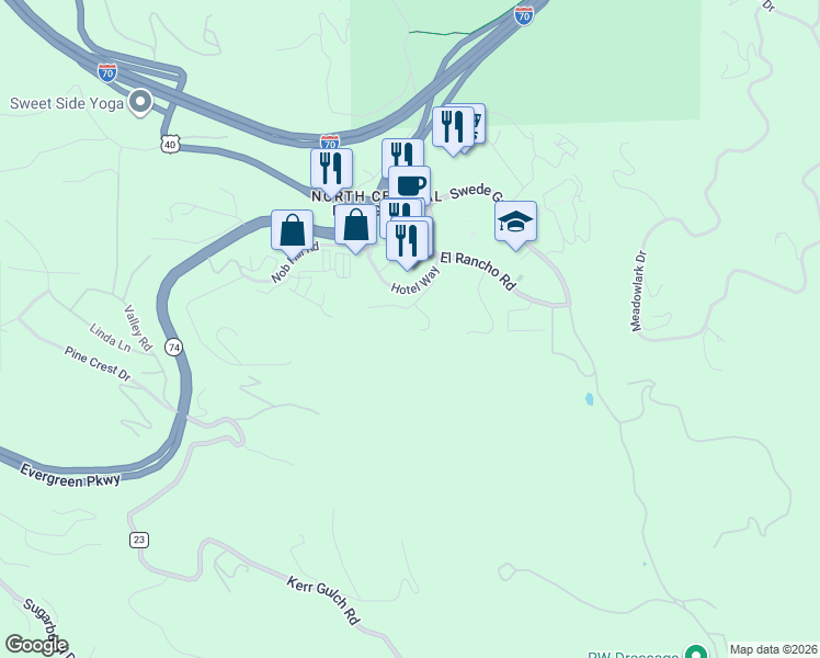 map of restaurants, bars, coffee shops, grocery stores, and more near 1053 Red Moon Road in Golden