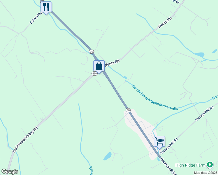 map of restaurants, bars, coffee shops, grocery stores, and more near 4410 Hanover Pike in Manchester