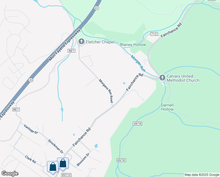 map of restaurants, bars, coffee shops, grocery stores, and more near 56 Morgans Run Road in Morgantown