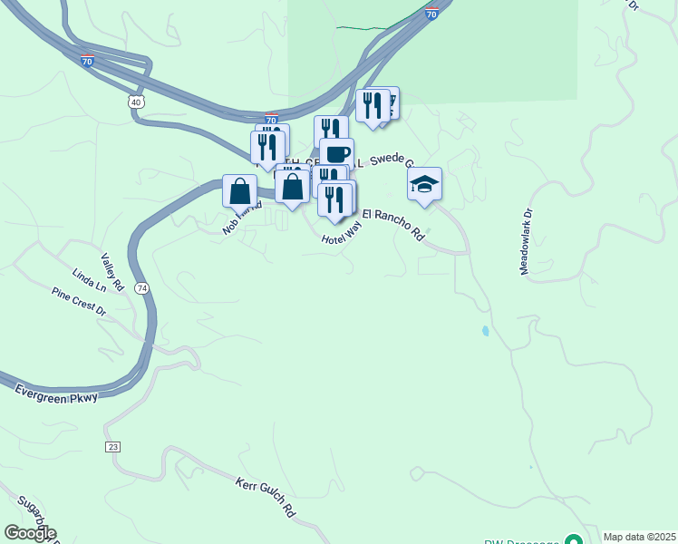 map of restaurants, bars, coffee shops, grocery stores, and more near 1053 Red Moon Road in Golden