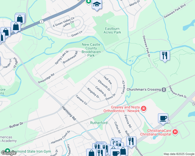 map of restaurants, bars, coffee shops, grocery stores, and more near 200 Ellsworth Drive in Newark