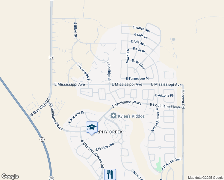 map of restaurants, bars, coffee shops, grocery stores, and more near 1106 South Duquesne Circle in Aurora