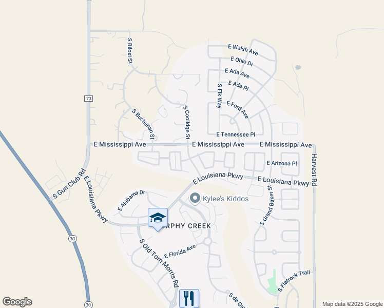 map of restaurants, bars, coffee shops, grocery stores, and more near 1106 South Duquesne Circle in Aurora