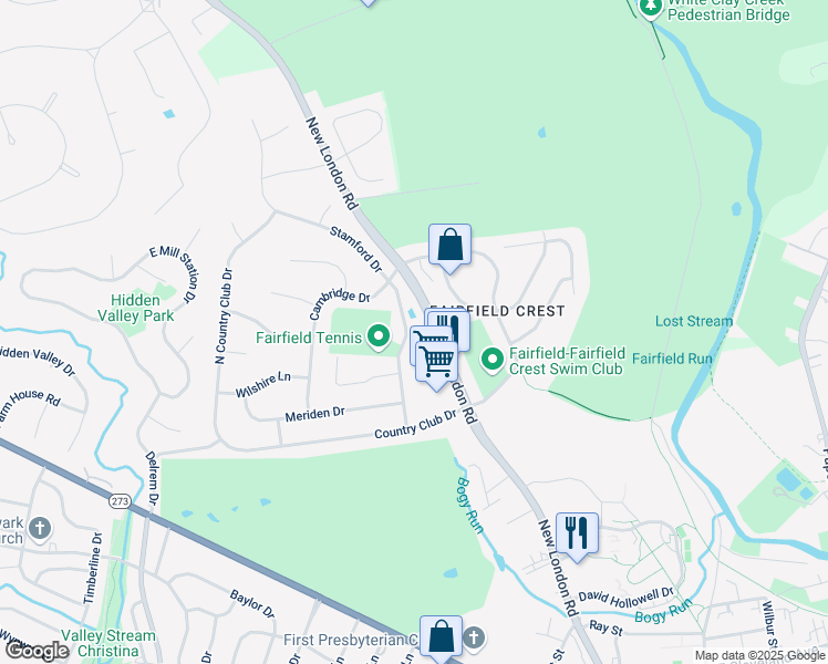 map of restaurants, bars, coffee shops, grocery stores, and more near 505 Stamford Drive in Newark