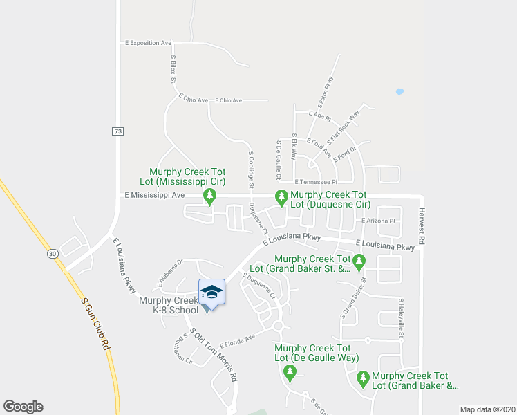map of restaurants, bars, coffee shops, grocery stores, and more near 1106 South Duquesne Circle in Aurora