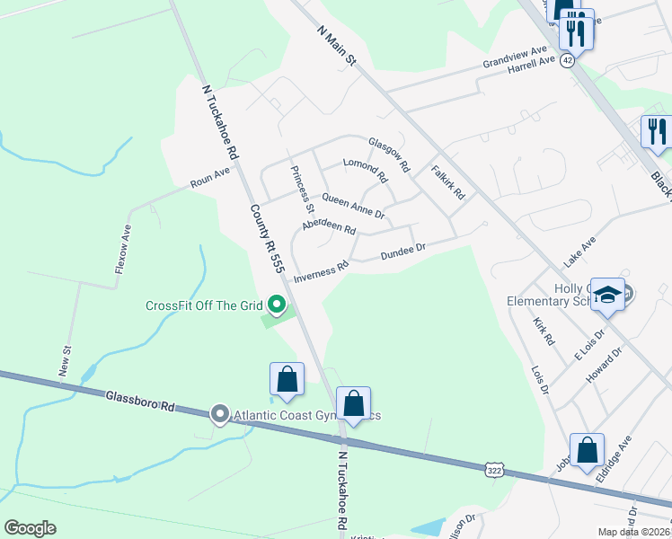 map of restaurants, bars, coffee shops, grocery stores, and more near 429 Inverness Road in Monroe Township