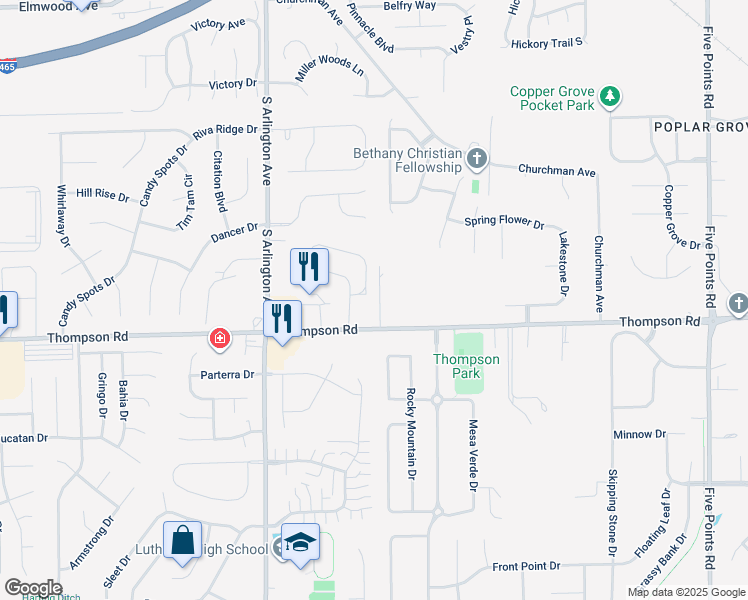map of restaurants, bars, coffee shops, grocery stores, and more near 4923 Franklin Villas Place in Indianapolis