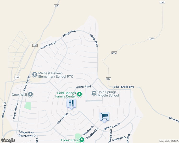 map of restaurants, bars, coffee shops, grocery stores, and more near 18413 Teddy Bear Court in Reno