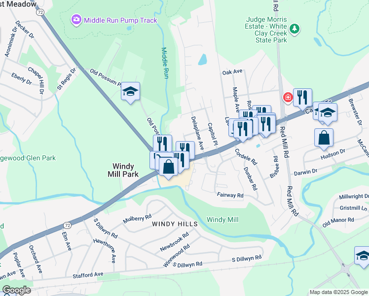 map of restaurants, bars, coffee shops, grocery stores, and more near 7 Ridge Avenue in Newark