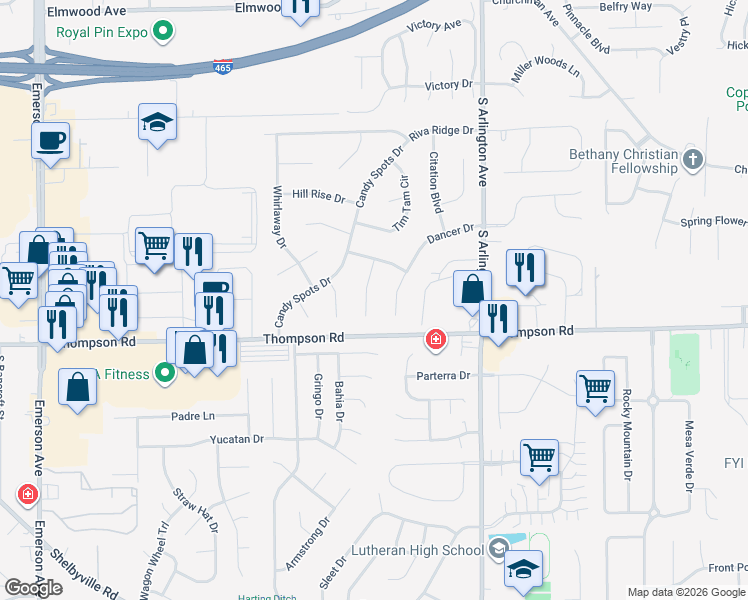 map of restaurants, bars, coffee shops, grocery stores, and more near 4917 Carry Back Lane in Indianapolis