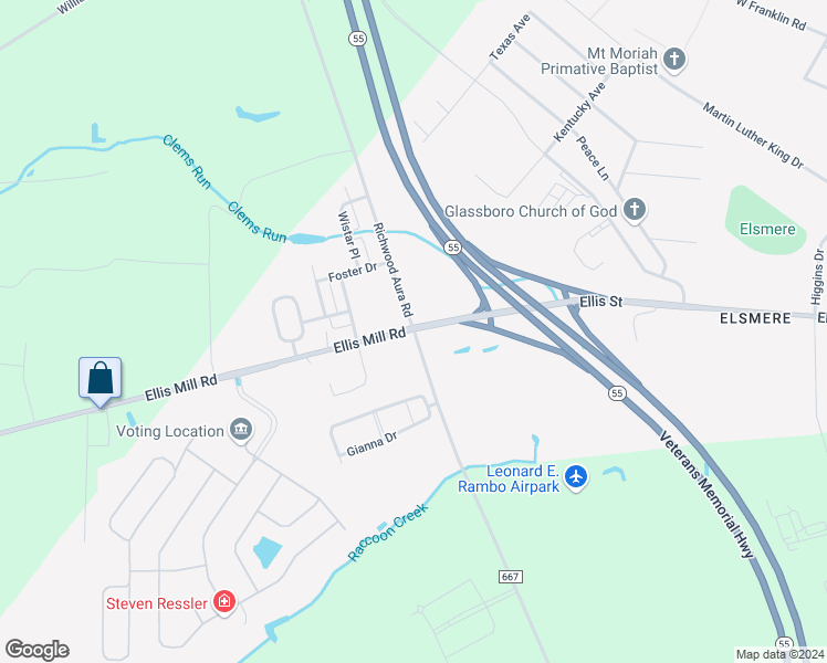 map of restaurants, bars, coffee shops, grocery stores, and more near 464 Aura Rd in Glassboro
