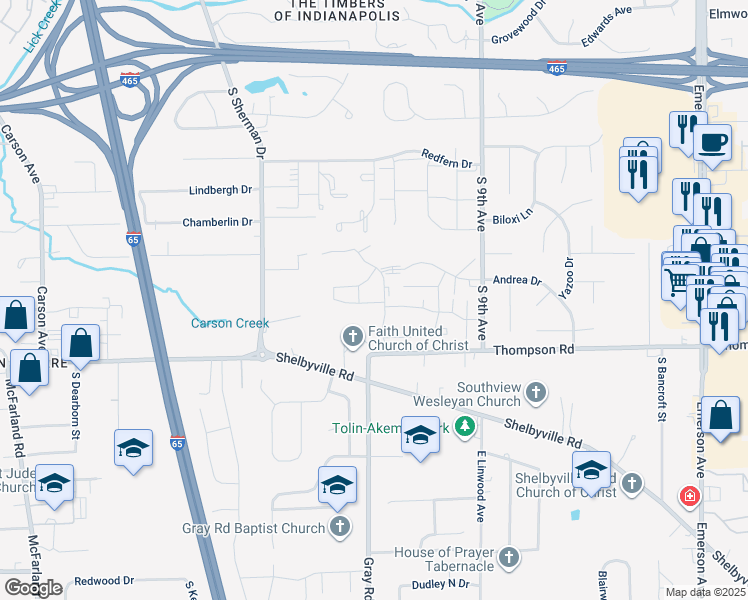 map of restaurants, bars, coffee shops, grocery stores, and more near 4157 Willow Bend Drive in Beech Grove