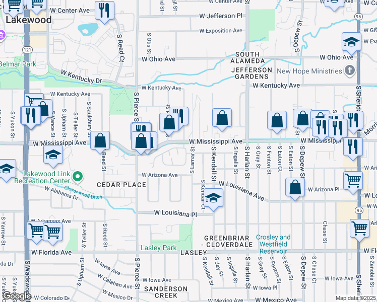 map of restaurants, bars, coffee shops, grocery stores, and more near 1146 South Marshall Street in Lakewood
