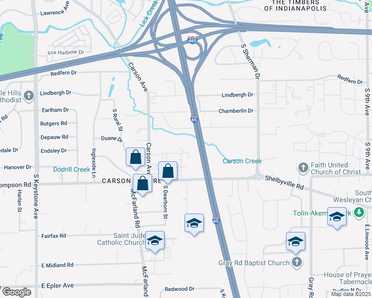 map of restaurants, bars, coffee shops, grocery stores, and more near 3410 Rue Chanel in Indianapolis
