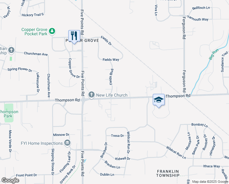 map of restaurants, bars, coffee shops, grocery stores, and more near 4929 Fields Blvd in Indianapolis