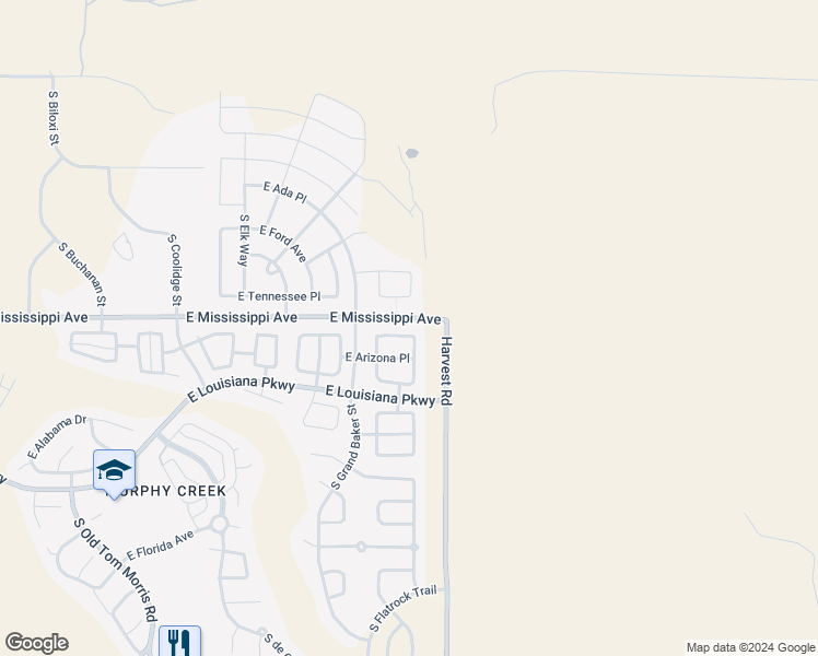 map of restaurants, bars, coffee shops, grocery stores, and more near 24733 East Kansas Circle in Aurora