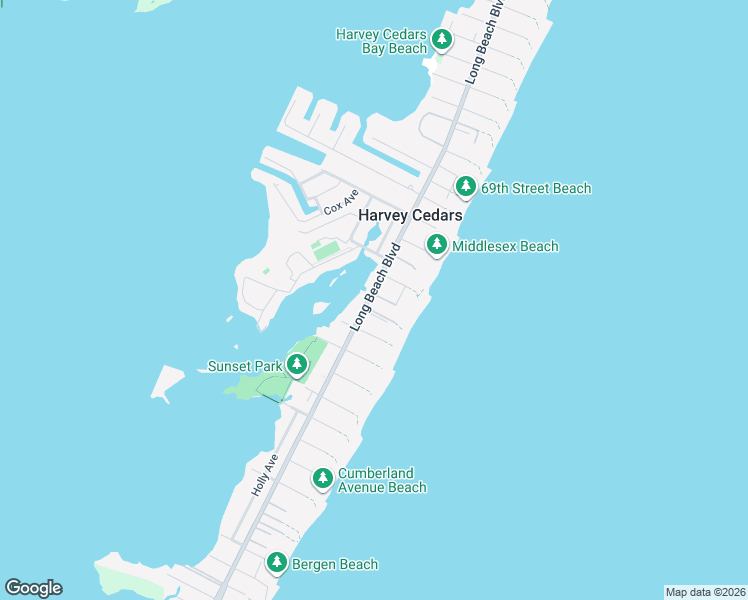 map of restaurants, bars, coffee shops, grocery stores, and more near 6309 Long Beach Boulevard in Harvey Cedars