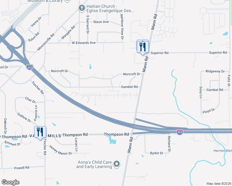 map of restaurants, bars, coffee shops, grocery stores, and more near 4920 Red Horizon Boulevard in Indianapolis