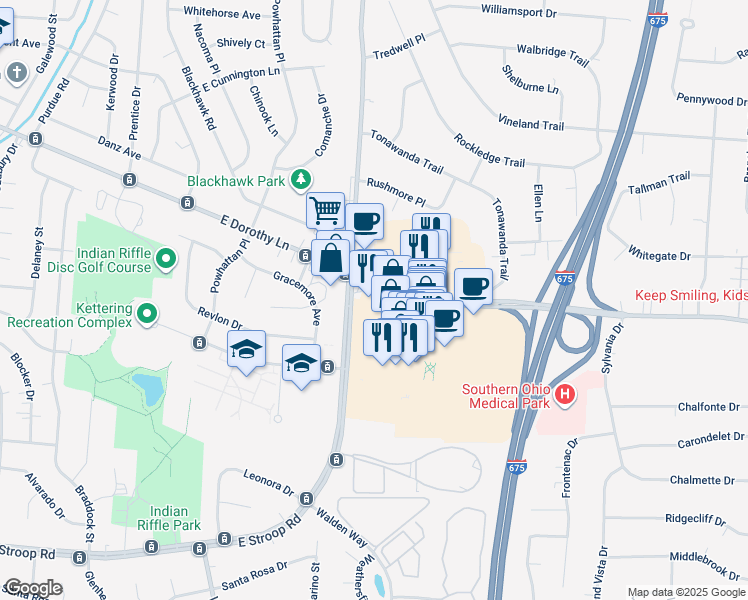 map of restaurants, bars, coffee shops, grocery stores, and more near 4465 Indian Ripple Road in Dayton
