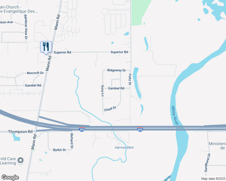 map of restaurants, bars, coffee shops, grocery stores, and more near 4043 Gambel Road in Indianapolis