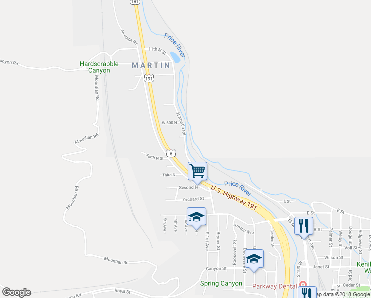 map of restaurants, bars, coffee shops, grocery stores, and more near 524 North Main Street in Helper