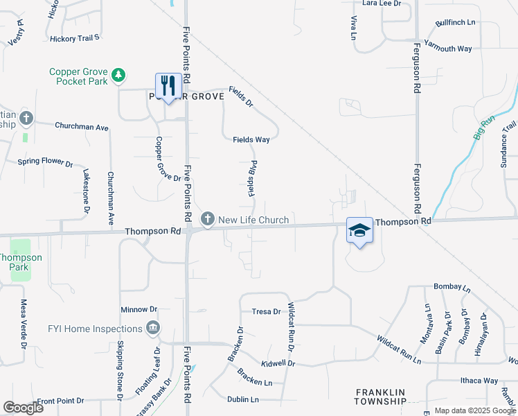 map of restaurants, bars, coffee shops, grocery stores, and more near 4929 Fields Boulevard in Indianapolis