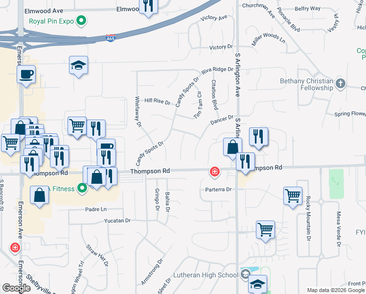map of restaurants, bars, coffee shops, grocery stores, and more near 4917 Carry Back Lane in Indianapolis