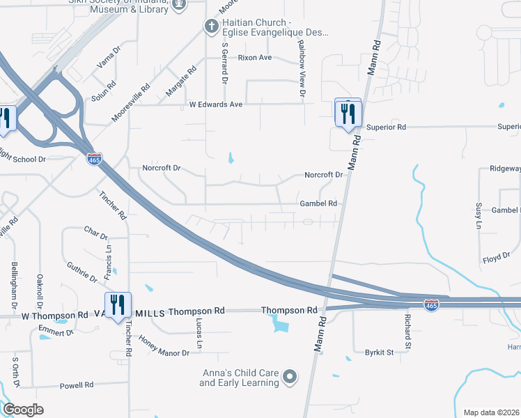 map of restaurants, bars, coffee shops, grocery stores, and more near 5014 Red Horizon Boulevard in Indianapolis