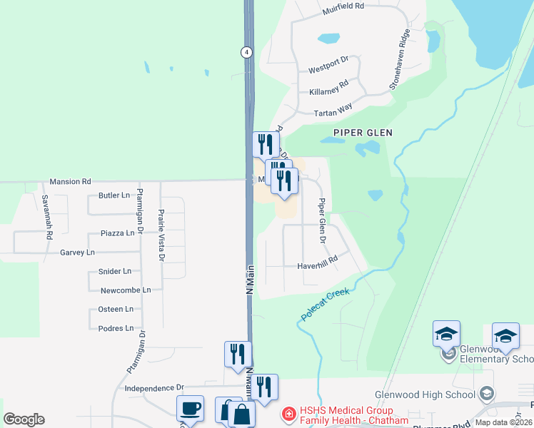 map of restaurants, bars, coffee shops, grocery stores, and more near North Main Street in Chatham