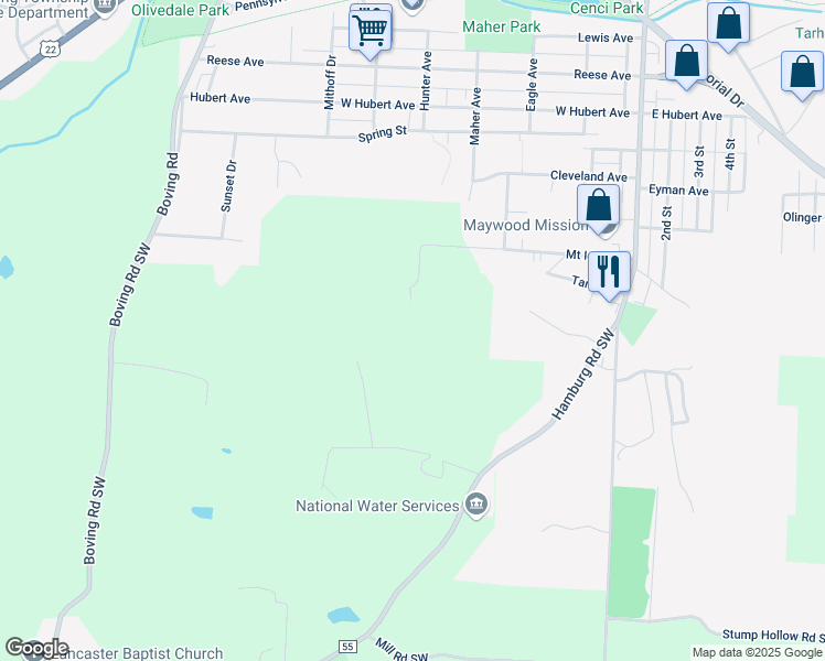 map of restaurants, bars, coffee shops, grocery stores, and more near 230 Hamburg Road Southwest in Lancaster