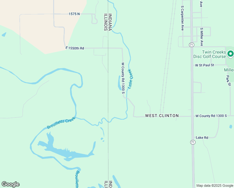 map of restaurants, bars, coffee shops, grocery stores, and more near County Road 1250 South in Clinton