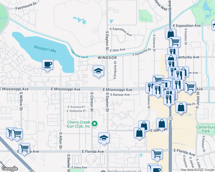map of restaurants, bars, coffee shops, grocery stores, and more near in Denver