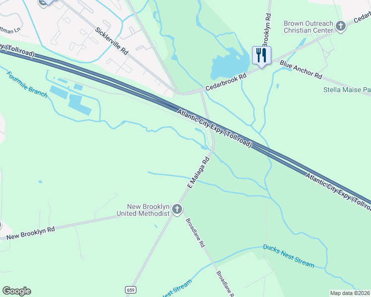 map of restaurants, bars, coffee shops, grocery stores, and more near 1521 East Malaga Road in Monroe