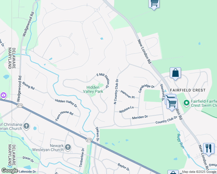 map of restaurants, bars, coffee shops, grocery stores, and more near 34 Mill Station Drive in Newark