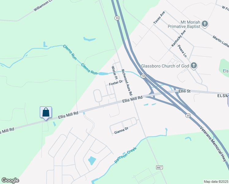 map of restaurants, bars, coffee shops, grocery stores, and more near 464 North Palace Drive in Glassboro