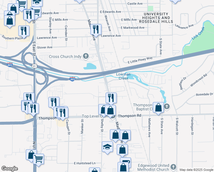 map of restaurants, bars, coffee shops, grocery stores, and more near in Indianapolis