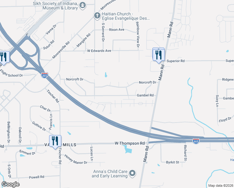 map of restaurants, bars, coffee shops, grocery stores, and more near 4949 Norcroft Drive in Indianapolis