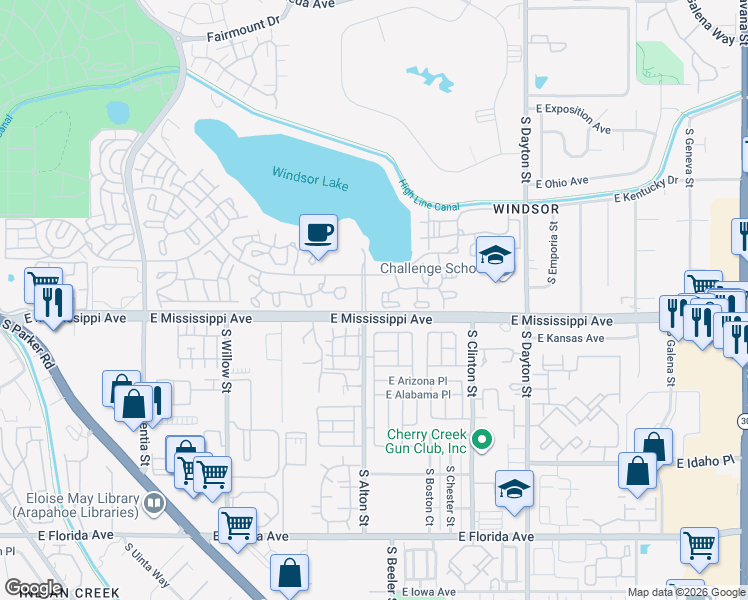 map of restaurants, bars, coffee shops, grocery stores, and more near in Aurora