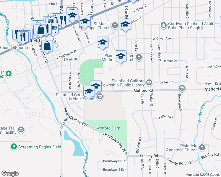 map of restaurants, bars, coffee shops, grocery stores, and more near 758 Stafford Road in Plainfield
